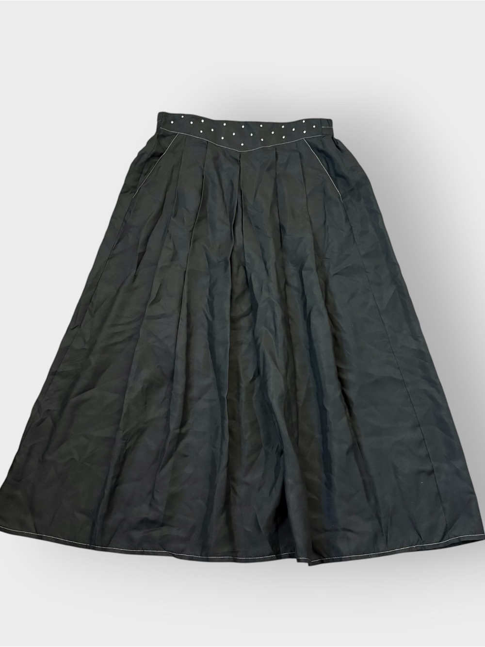 Adam Douglass Black Rhinestone Maxi Skirt, Pockets - 100% Silk, Vintage
